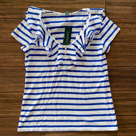 Lauren Ralph Lauren Tops - 041. NWT Ralph Lauren Stripe Ruffle Button Top